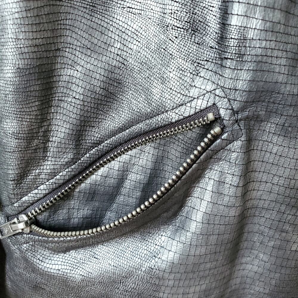 Women Metallic Gray Vegan Moto Jacket L 12 Whimsy Grunge Rocker Modern Indie - Picture 4 of 15